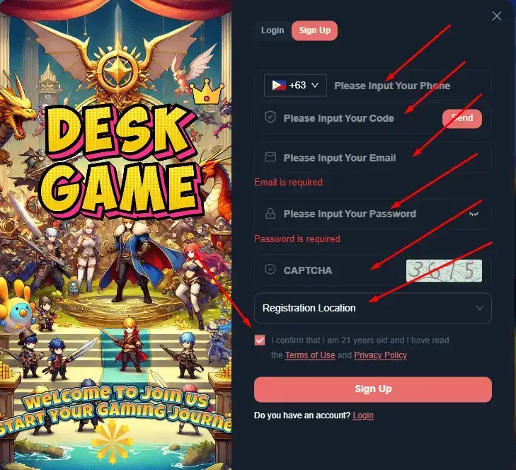 Deskgame online machine Register